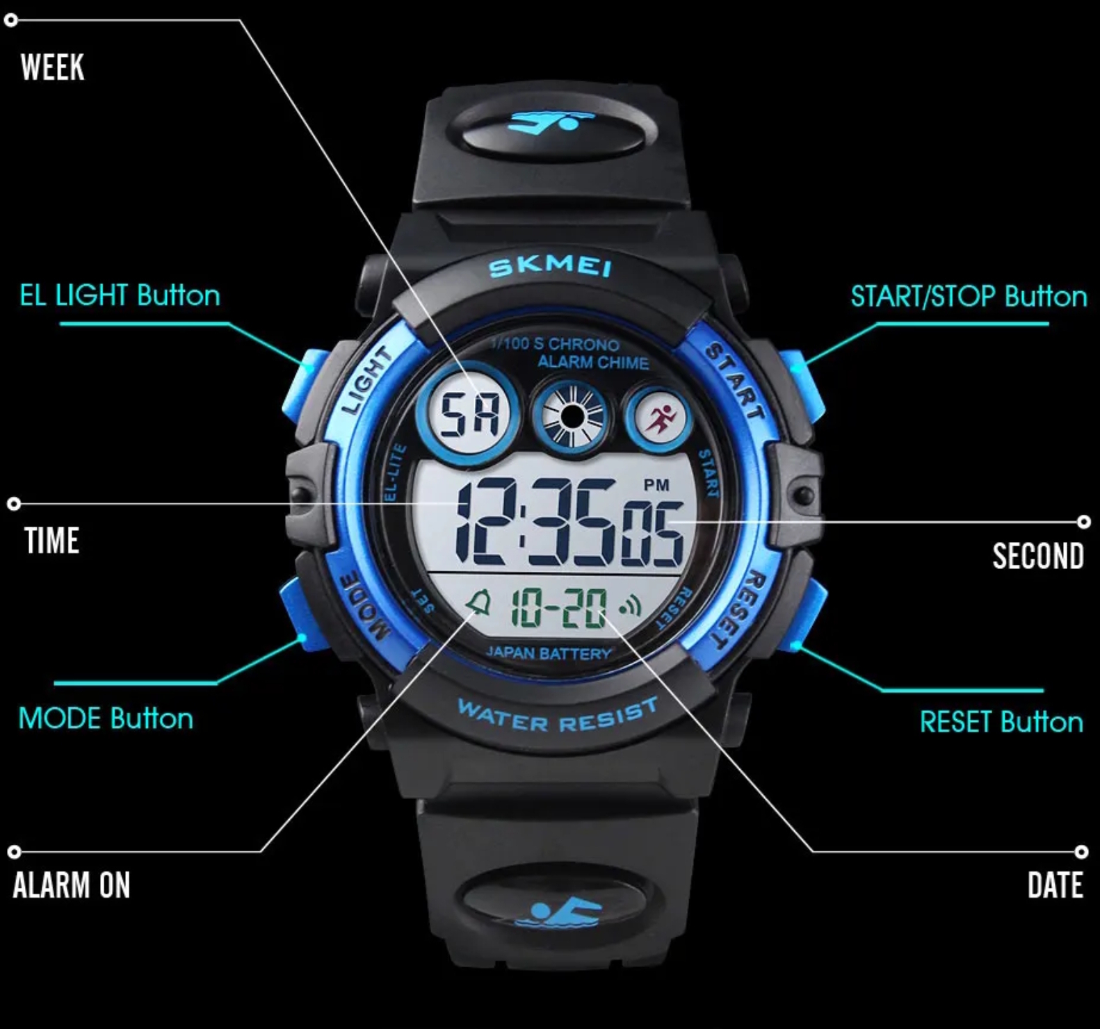 Дитячий годинник Skmei Kids DarkBlue 2191 для хлопчиків, водостійкий, чорний — фото 4