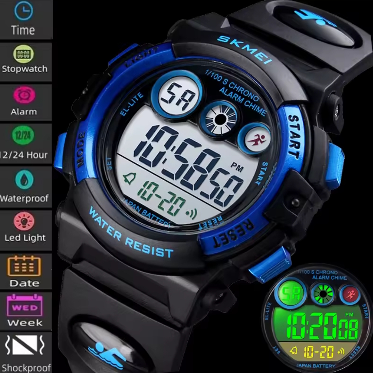 Дитячий годинник Skmei Kids DarkBlue 2191 для хлопчиків, водостійкий, чорний — фото 5