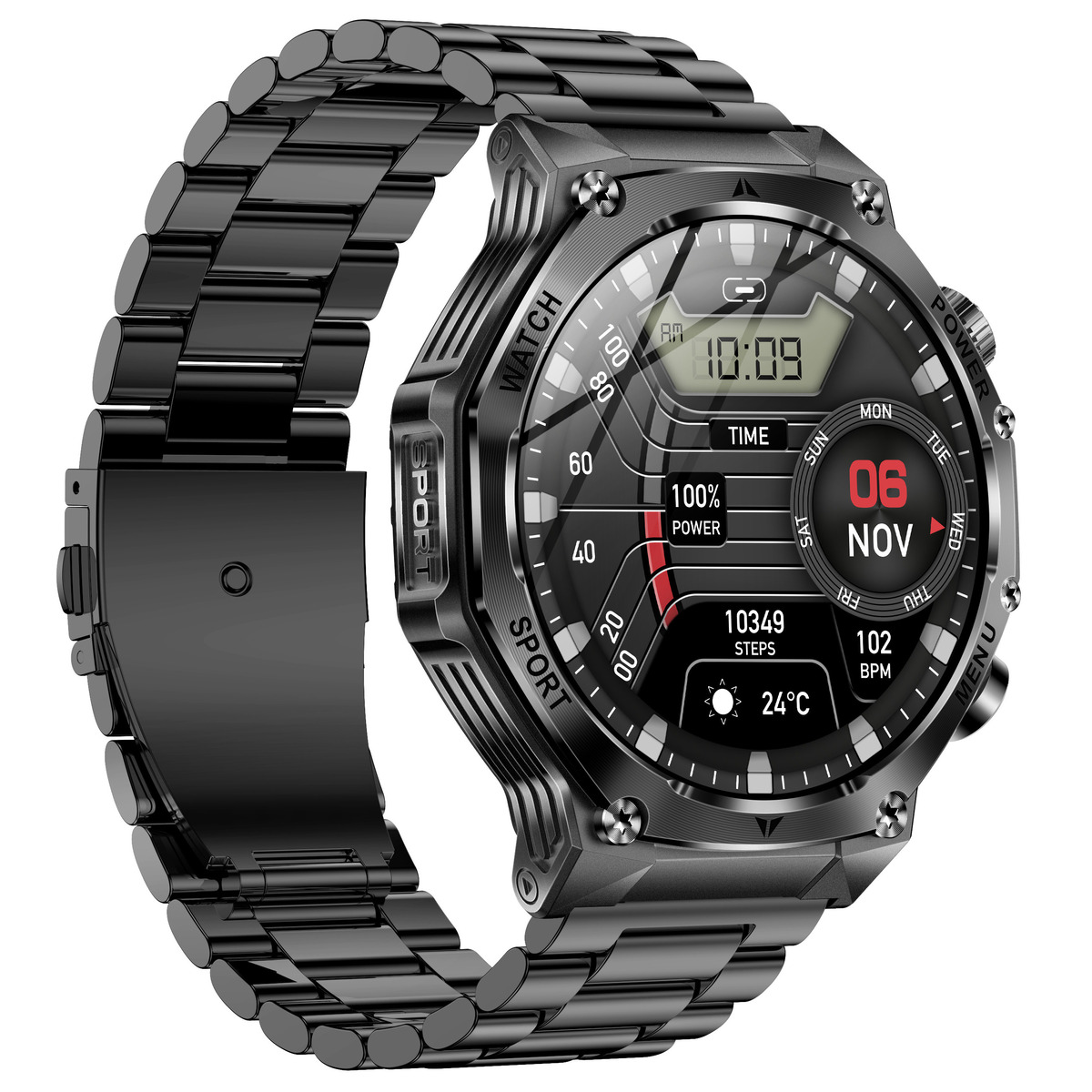 Смартгодинник UWatch Smart Surf X Pro Black Steel 1.8 OLED, чорний, 2 ремінці — фото 4