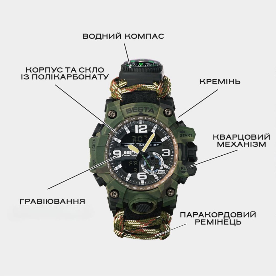 Чоловічий годинник Besta Military 4434 з компасом і тактичними функціями — фото 4