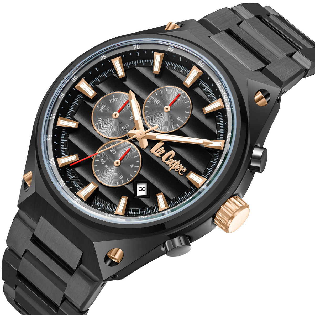 Чоловічий годинник Lee Cooper Ice Black 1838 зі сталевим браслетом, 45 мм — фото 1