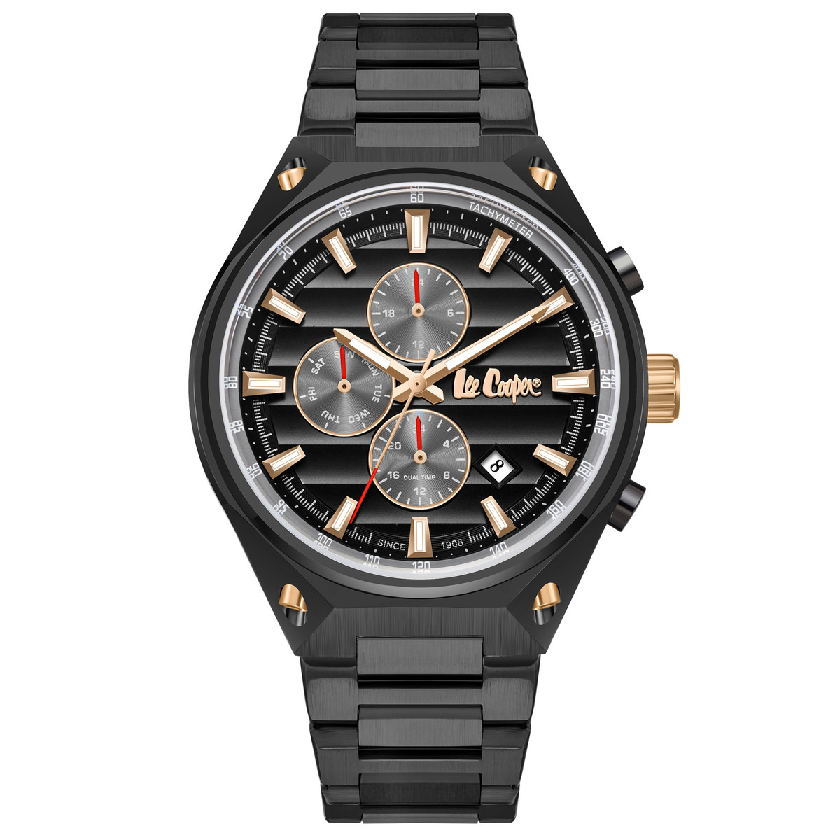 Чоловічий годинник Lee Cooper Ice Black 1838 зі сталевим браслетом, 45 мм — фото 2