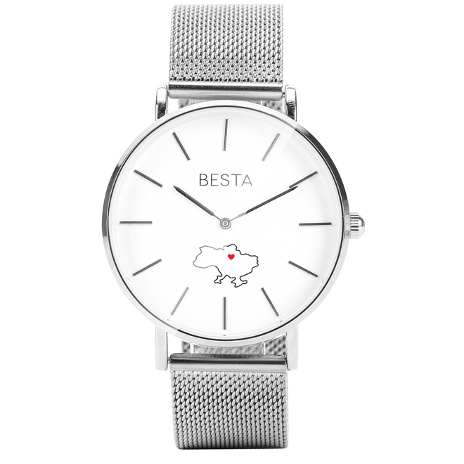 Унісекс годинник Besta Love UA Silver 39 мм зі сріблястим браслетом