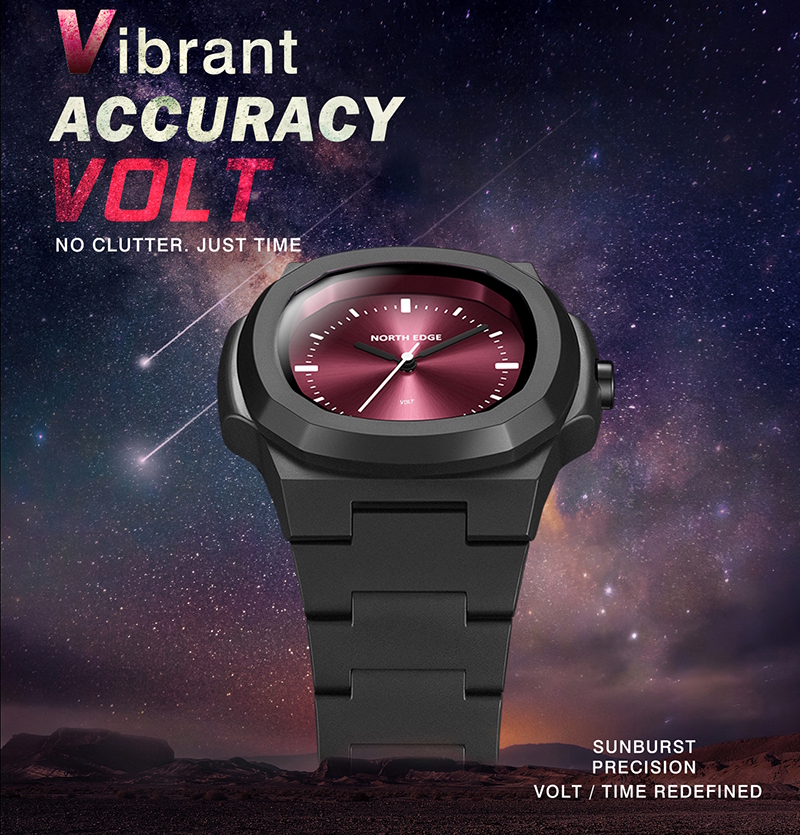 Чоловічий годинник North Edge Volt 5 Bar 38 мм з бордовим циферблатом — фото 6