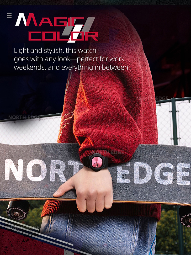Чоловічий годинник North Edge Volt 5 Bar 38 мм з бордовим циферблатом — фото 7