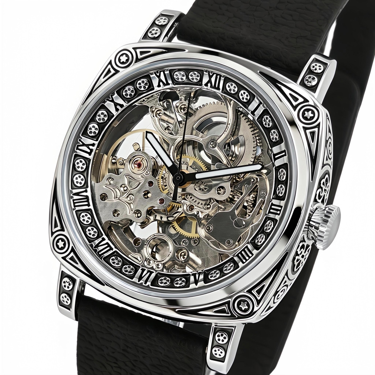 Чоловічий годинник WishDoIt Baron Imperial Black 2294 з автозаводом і 2 ремінцями — фото 1