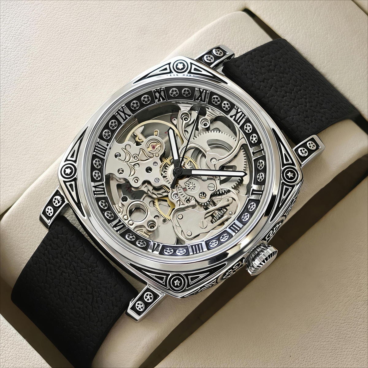 Чоловічий годинник WishDoIt Baron Imperial Black 2294 з автозаводом і 2 ремінцями — фото 2