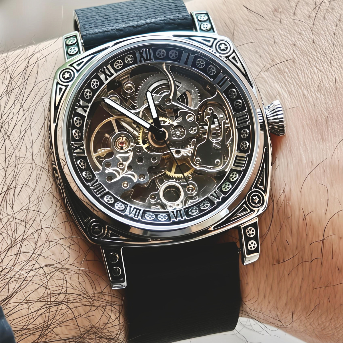 Чоловічий годинник WishDoIt Baron Imperial Black 2294 з автозаводом і 2 ремінцями — фото 7