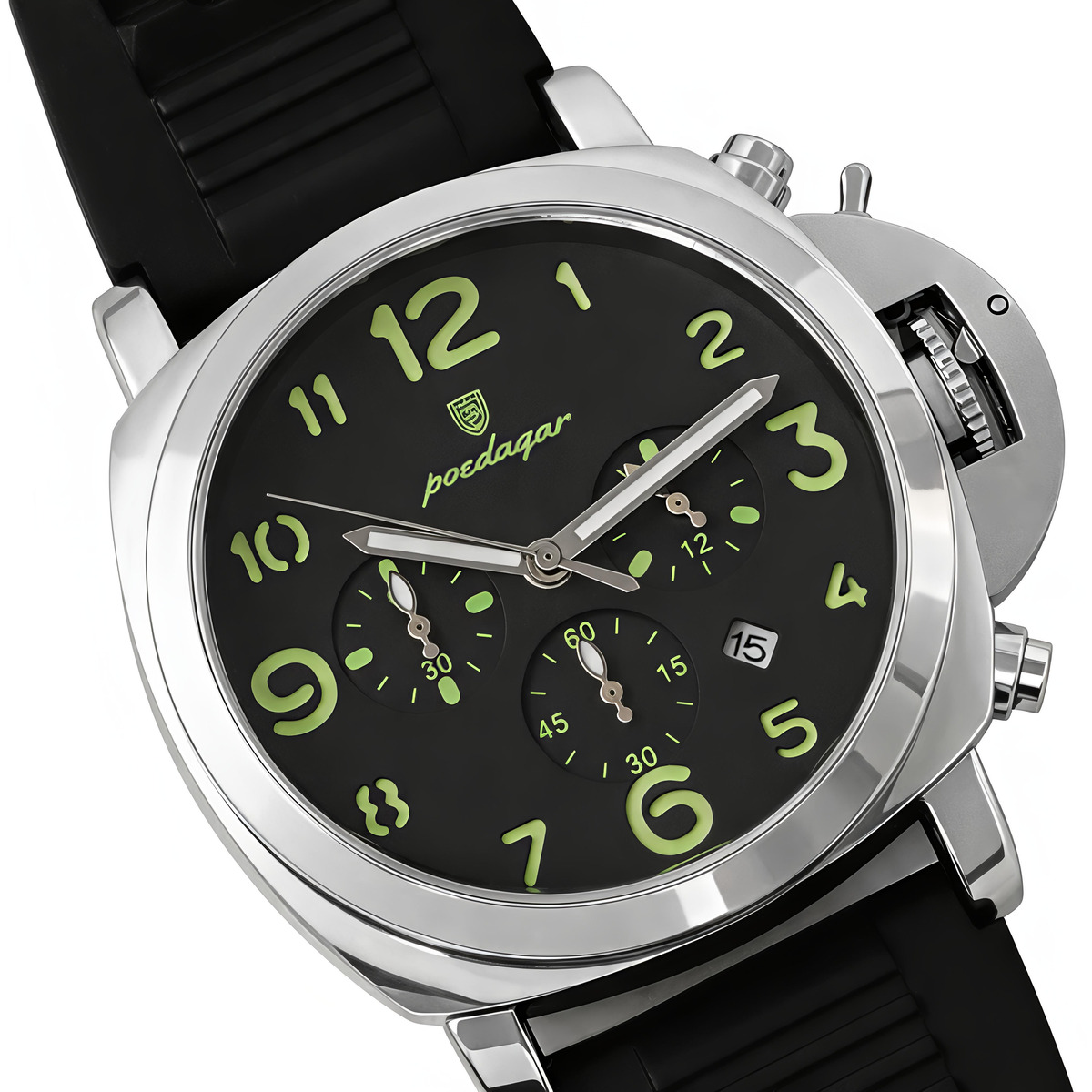 Чоловічий годинник Poedagar Luminious Rubber Black 2227 з чорним циферблатом і 2 ремінцями — фото 2