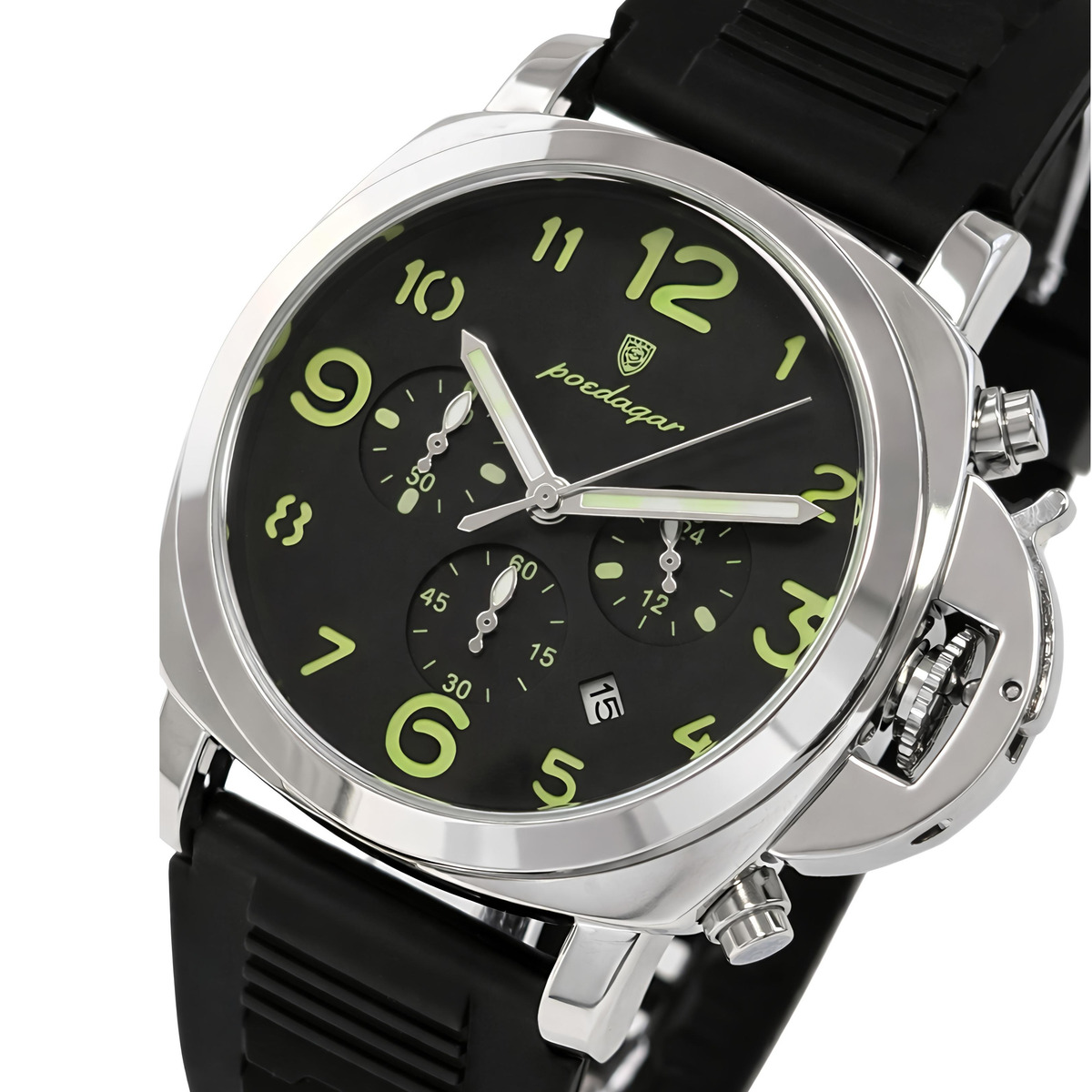 Чоловічий годинник Poedagar Luminious Rubber Black 2227 з чорним циферблатом і 2 ремінцями — фото 1