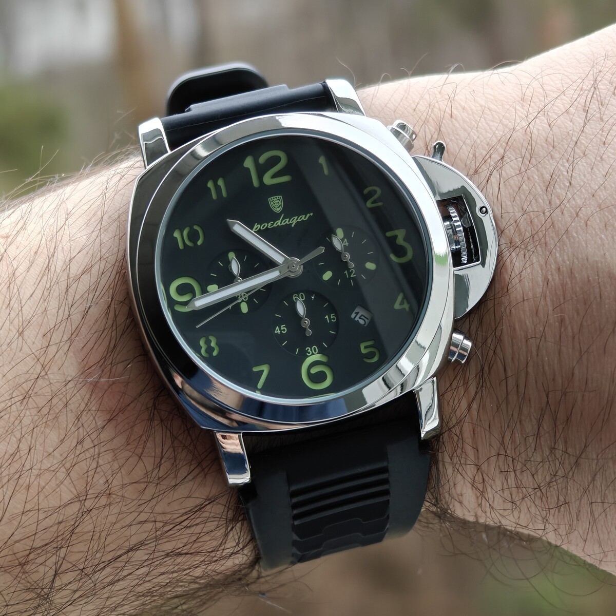 Чоловічий годинник Poedagar Luminious Rubber Black 2227 з чорним циферблатом і 2 ремінцями — фото 7