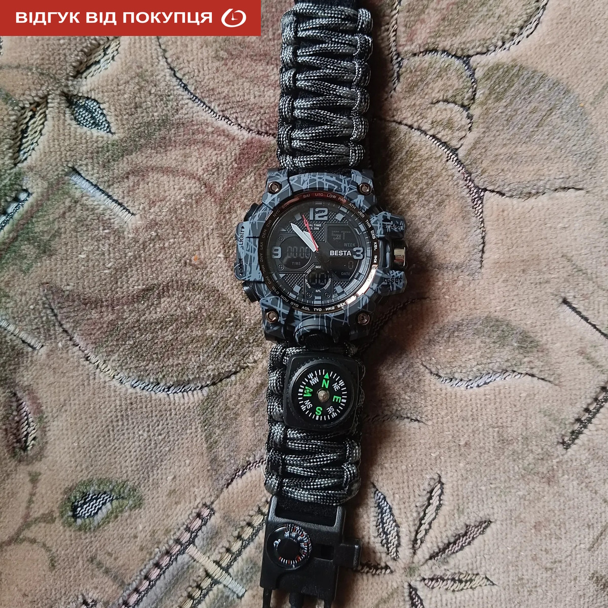 Besta Life Pro Grey 1884 тактичний чоловічий годинник з компасом, сірий хакі — фото 8