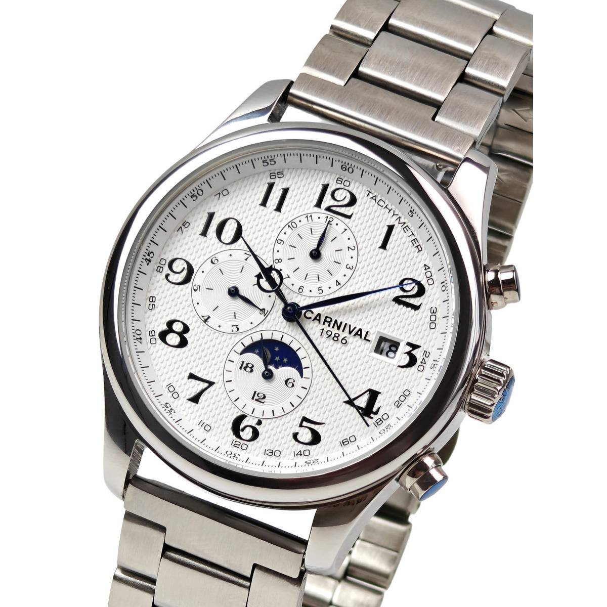 Чоловічий механічний годинник Carnival Masters Silver Metal 2200, 2 ремінці — фото 1