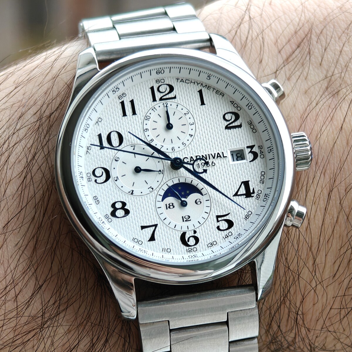Чоловічий механічний годинник Carnival Masters Silver Metal 2200, 2 ремінці — фото 7