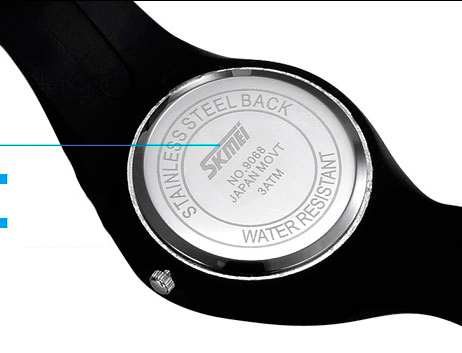 Жіночий годинник Skmei Rubber Black 9068 з чорним каучуковим ремінцем — фото 6