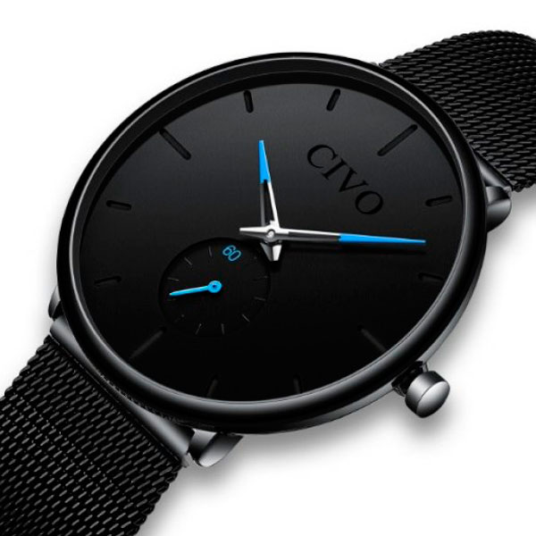 Годинник Civo Tower Black 38 мм з чорним сталевим браслетом