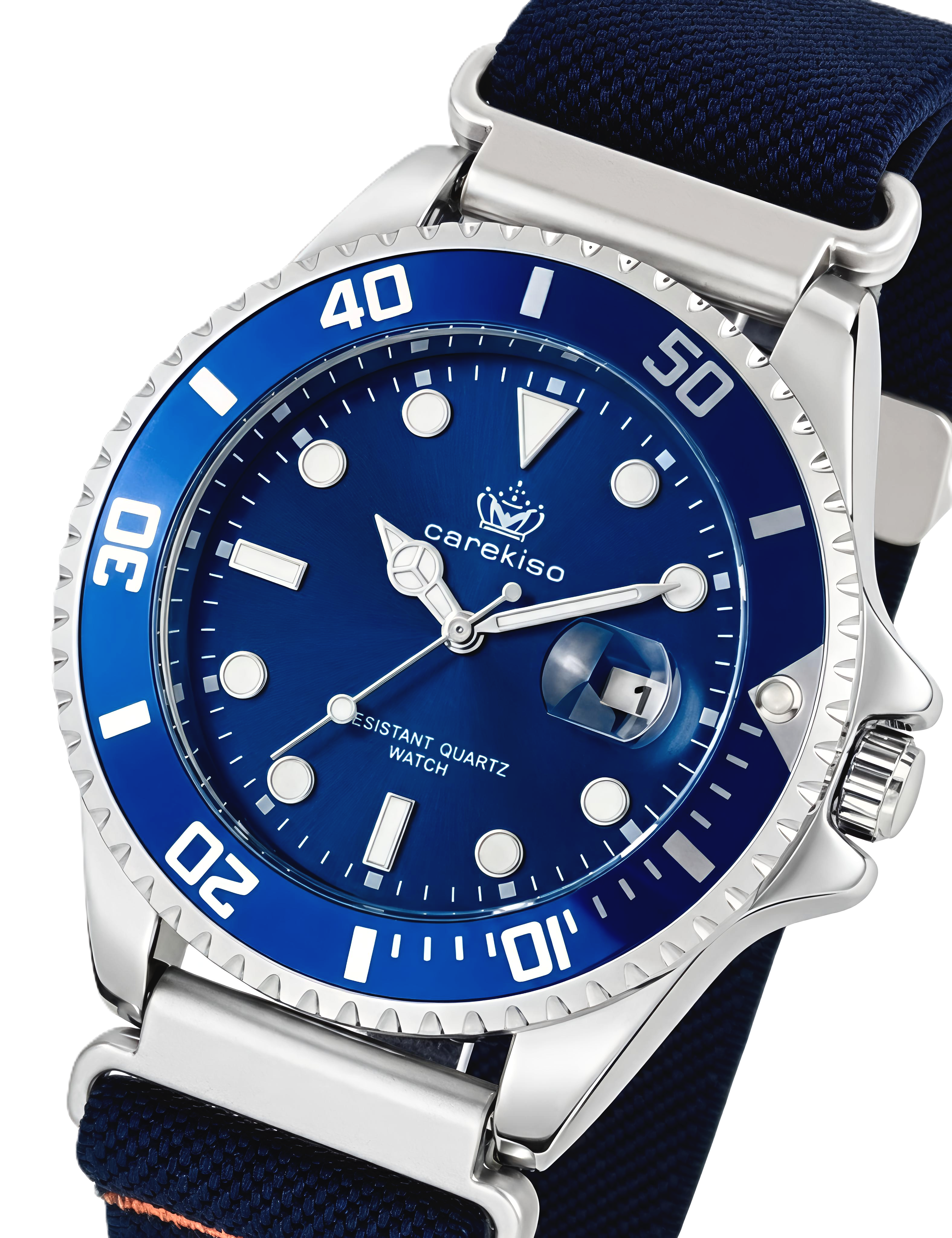 Чоловічий годинник Hemsut Zurich Carekiso Nylon Blue 2206, синій циферблат, 2 ремінці — фото 1