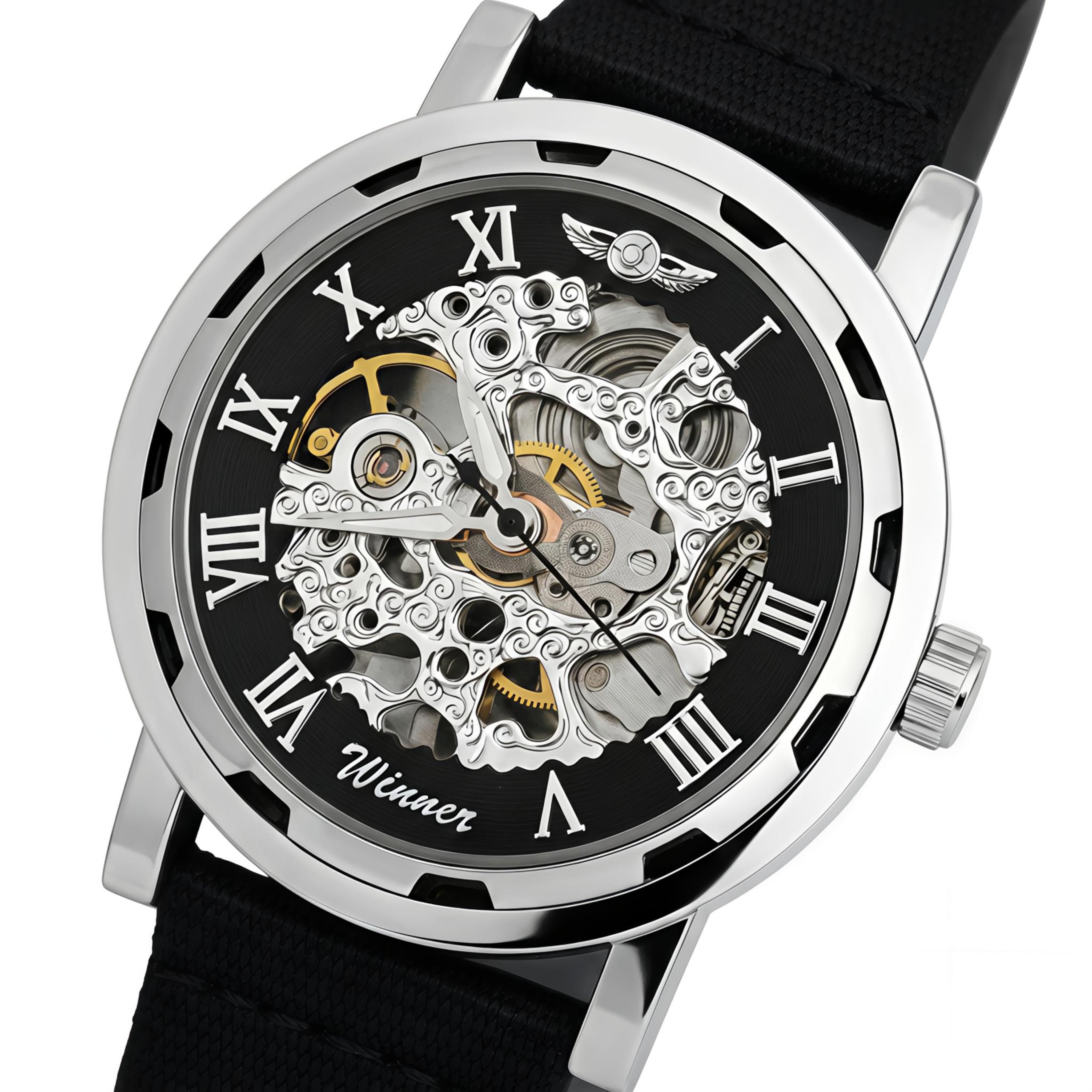 Чоловічий механічний годинник Winner Black Textile Classic 2164 з 2 ремінцями — фото 1