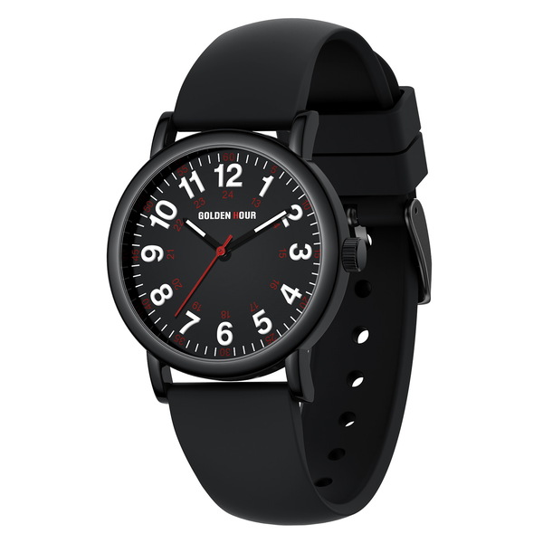 Чоловічий годинник GoldenHour Trend Black 1514 з чорним каучуковим ремінцем — фото 1