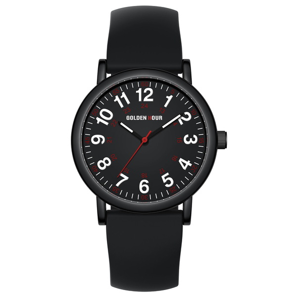 Чоловічий годинник GoldenHour Trend Black 1514 з чорним каучуковим ремінцем — фото 2