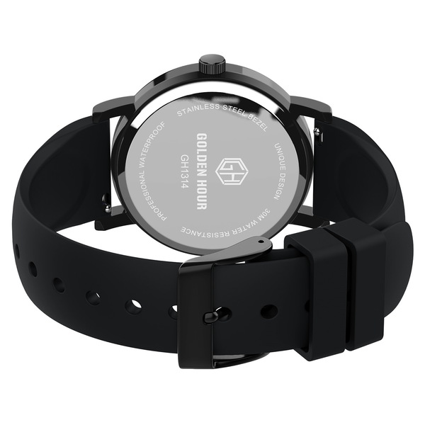 Чоловічий годинник GoldenHour Trend Black 1514 з чорним каучуковим ремінцем — фото 4
