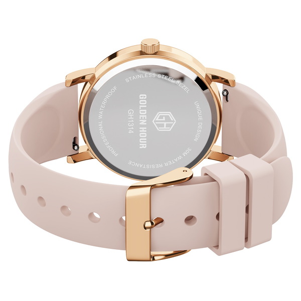 Жіночий годинник GoldenHour Trend Pink 38 мм з рожевим каучуковим ремінцем — фото 7