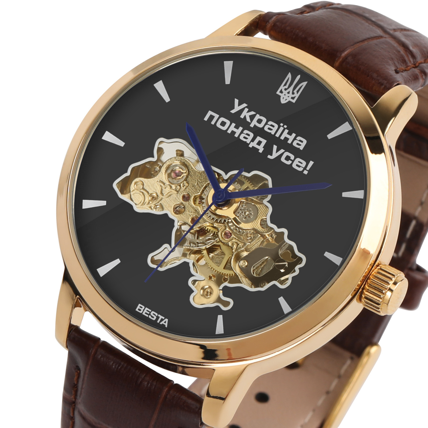 Чоловічий годинник Besta Skeleton Gold Black Dial з автозаводом, 44 мм — фото 1