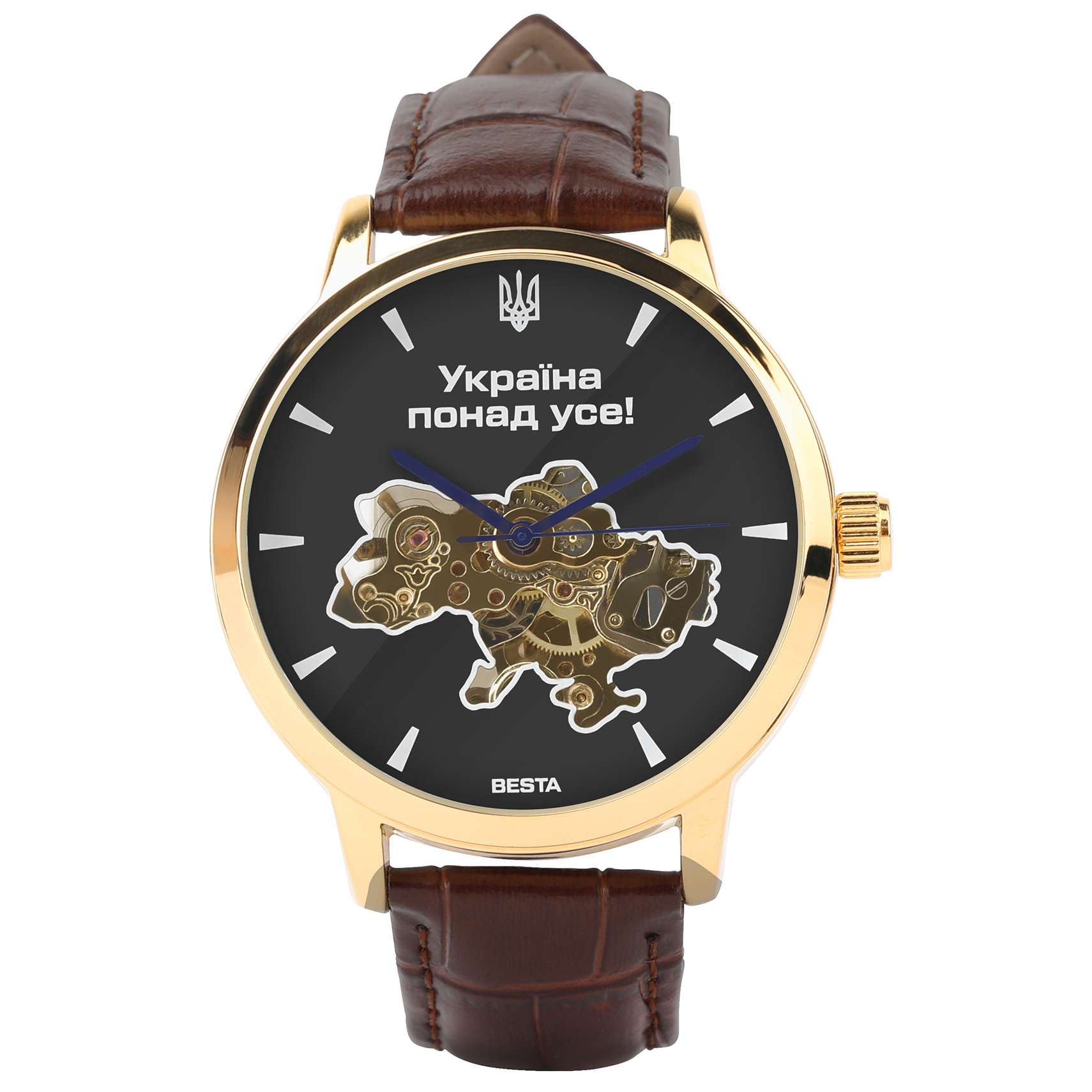 Чоловічий годинник Besta Skeleton Gold Black Dial з автозаводом, 44 мм — фото 2