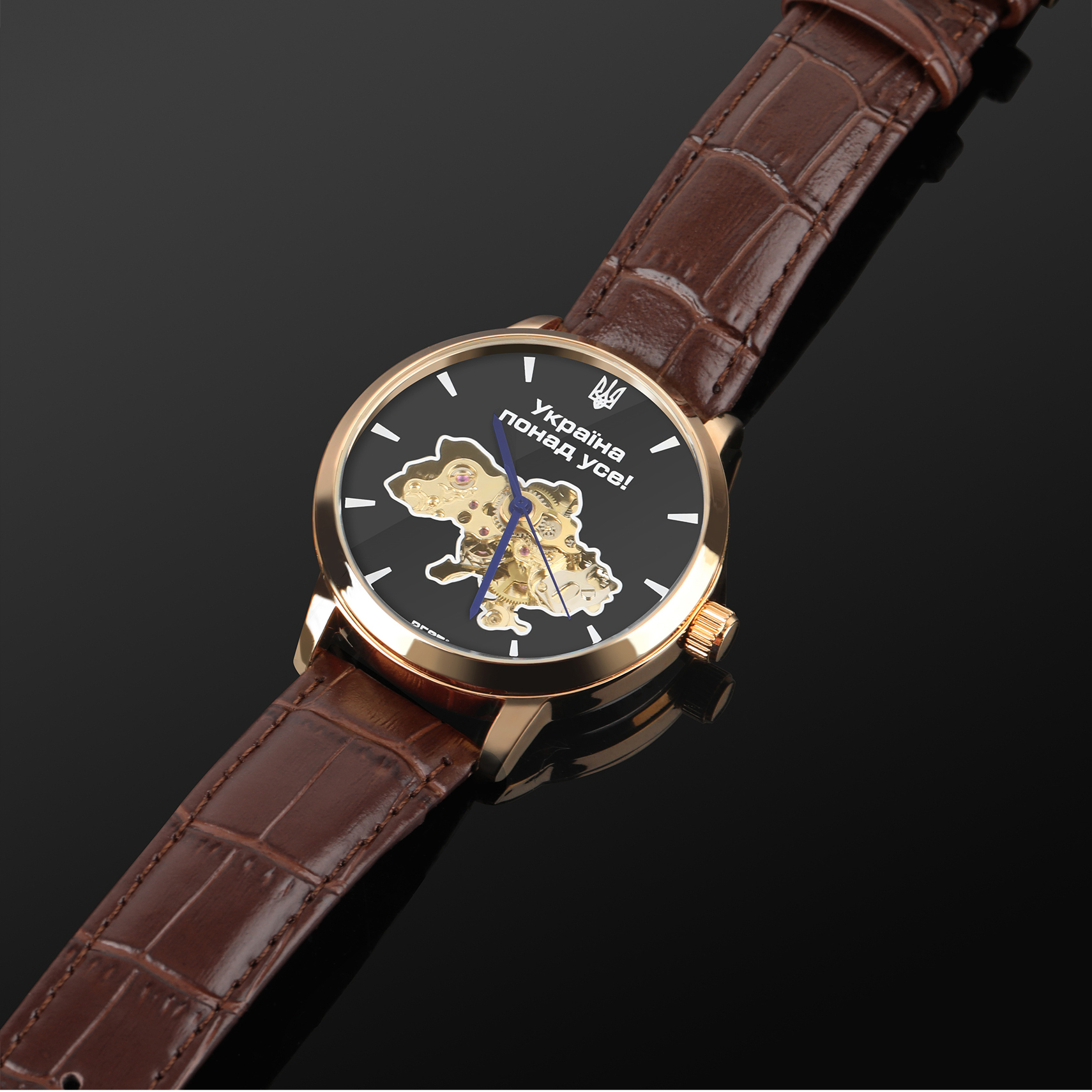 Чоловічий годинник Besta Skeleton Gold Black Metal 2162 з автозаводом і 2 ремінцями — фото 6