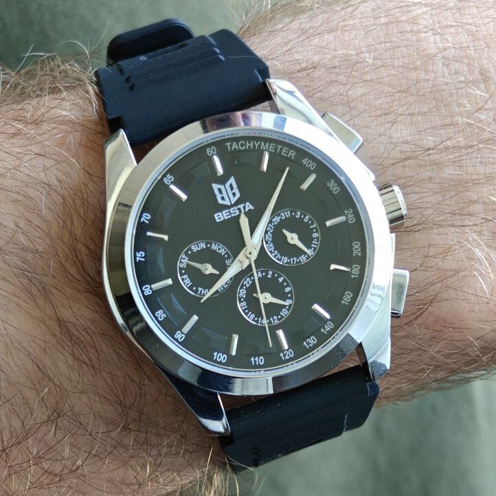 Чоловічий годинник Besta Walker Elastic Black 2132 з автозаводом і 2 ремінцями — фото 7