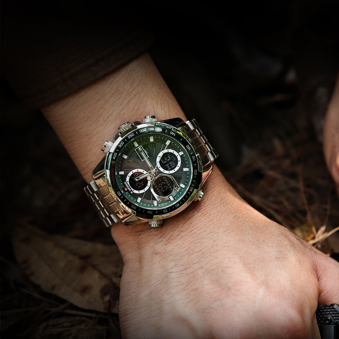 Чоловічий годинник Naviforce Fly Steel 2114 зі сталевим браслетом і темно-зеленим циферблатом — фото 4