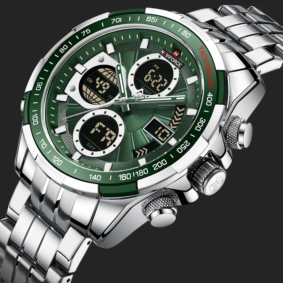 Чоловічий годинник Naviforce Fly Steel 2114 зі сталевим браслетом і темно-зеленим циферблатом — фото 6