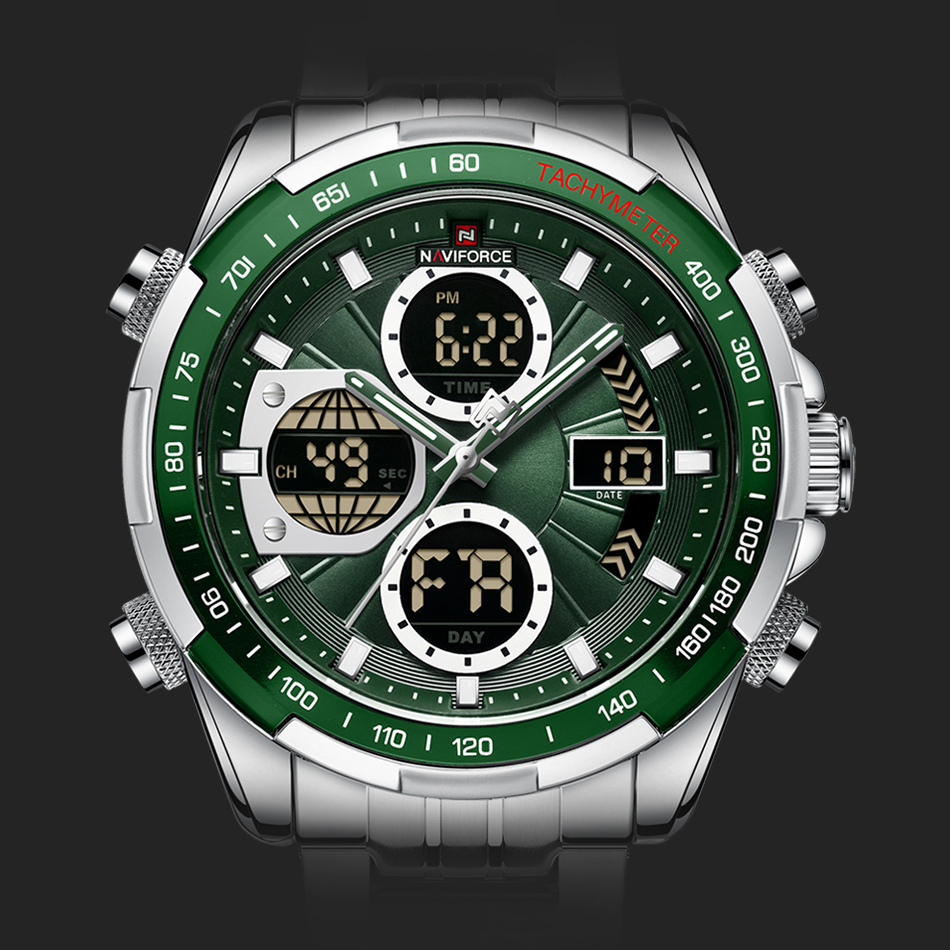 Чоловічий годинник Naviforce Fly Steel 2114 зі сталевим браслетом і темно-зеленим циферблатом — фото 7
