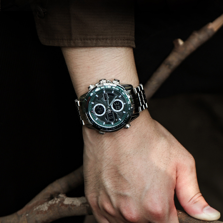 Чоловічий годинник Naviforce Fly Steel 2114 зі сталевим браслетом і темно-зеленим циферблатом — фото 8
