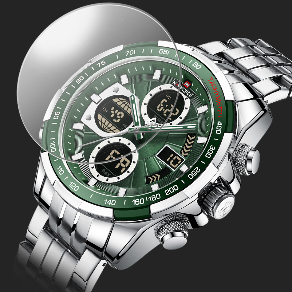 Чоловічий годинник Naviforce Fly Steel 2114 зі сталевим браслетом і темно-зеленим циферблатом — фото 9