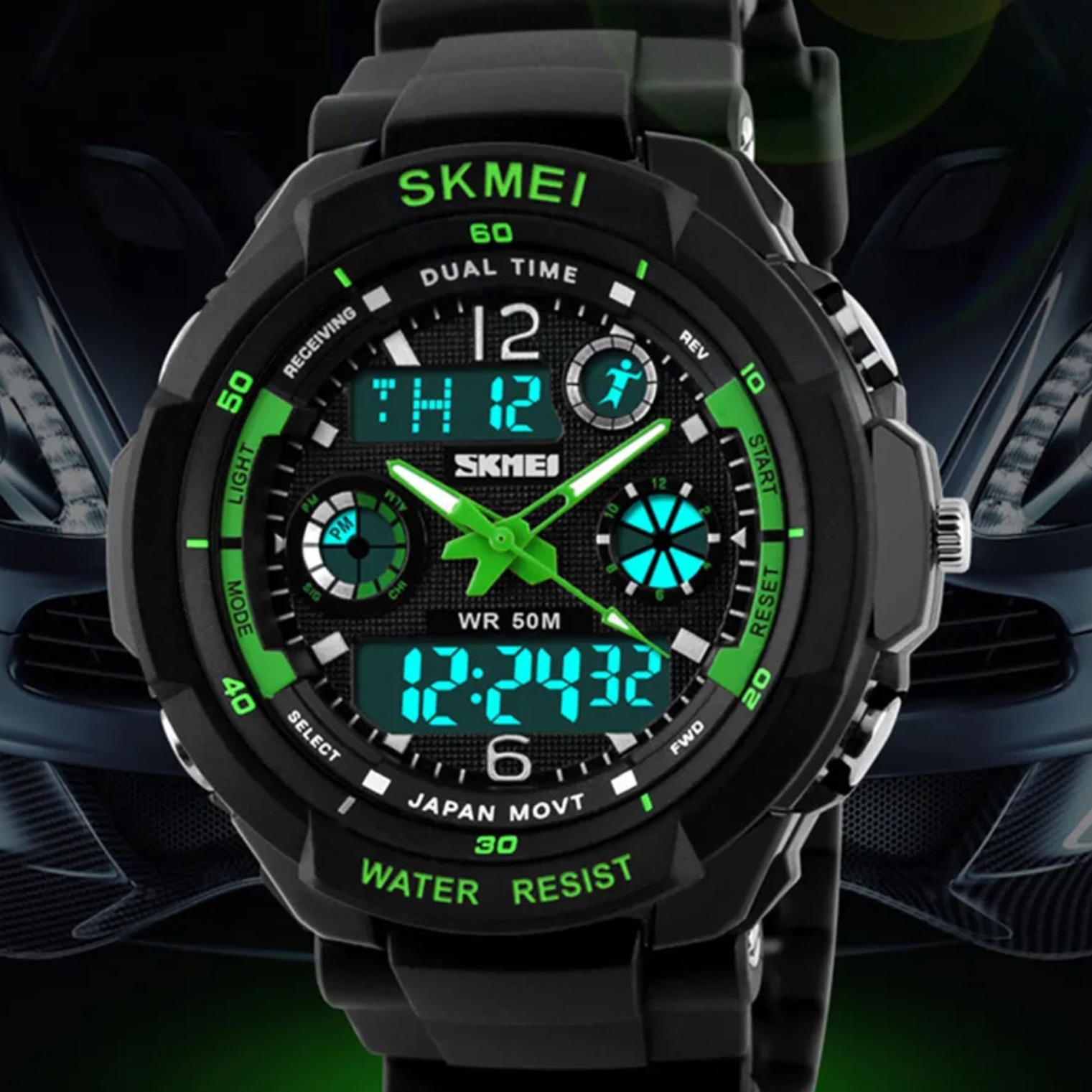 Skmei S-Shock Green 0931 чоловічий спортивний годинник 5 ATM — фото 2
