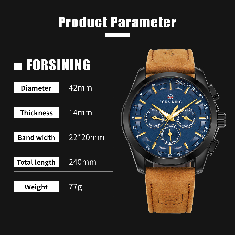 Чоловічий годинник Forsining Walker Limited Blue & Black 2355 з автозаводом і 2 ремінцями — фото 6