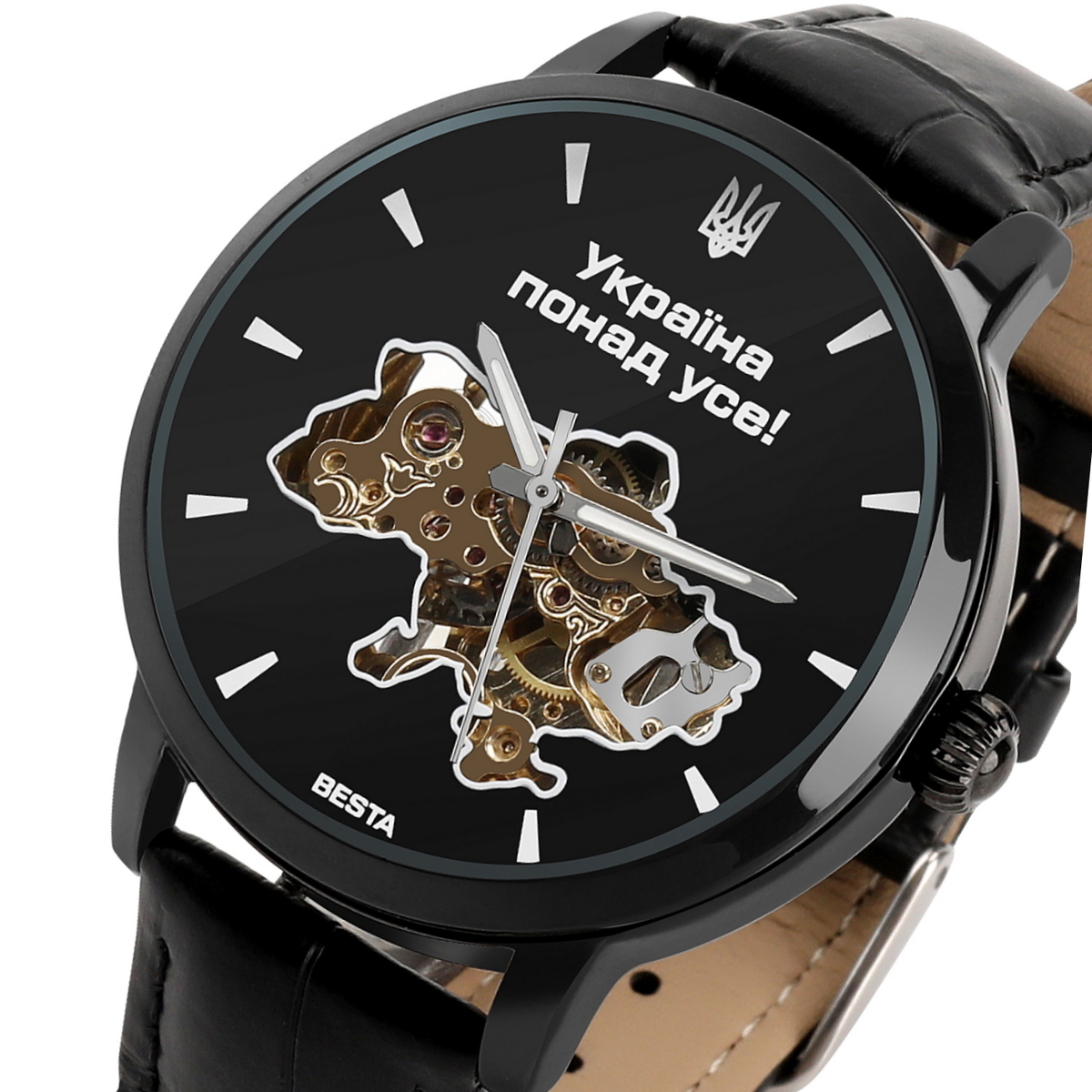 Чоловічий годинник Besta Skeleton UA Black з автозаводом, чорний — фото 1