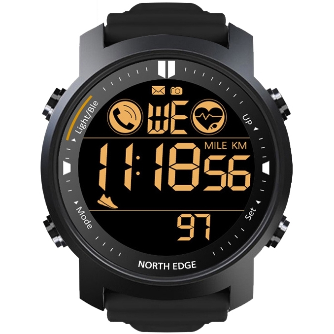 Чоловічий годинник North Edge Laker Black 5 bar з фітнес-трекером, 44 мм — фото 1