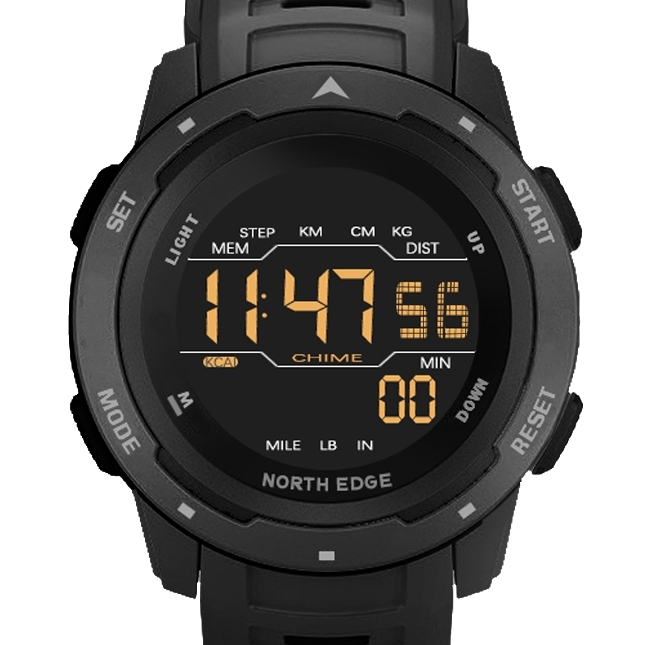 Чоловічий годинник North Edge MARS Pro Black 5BAR з фітнес-трекером