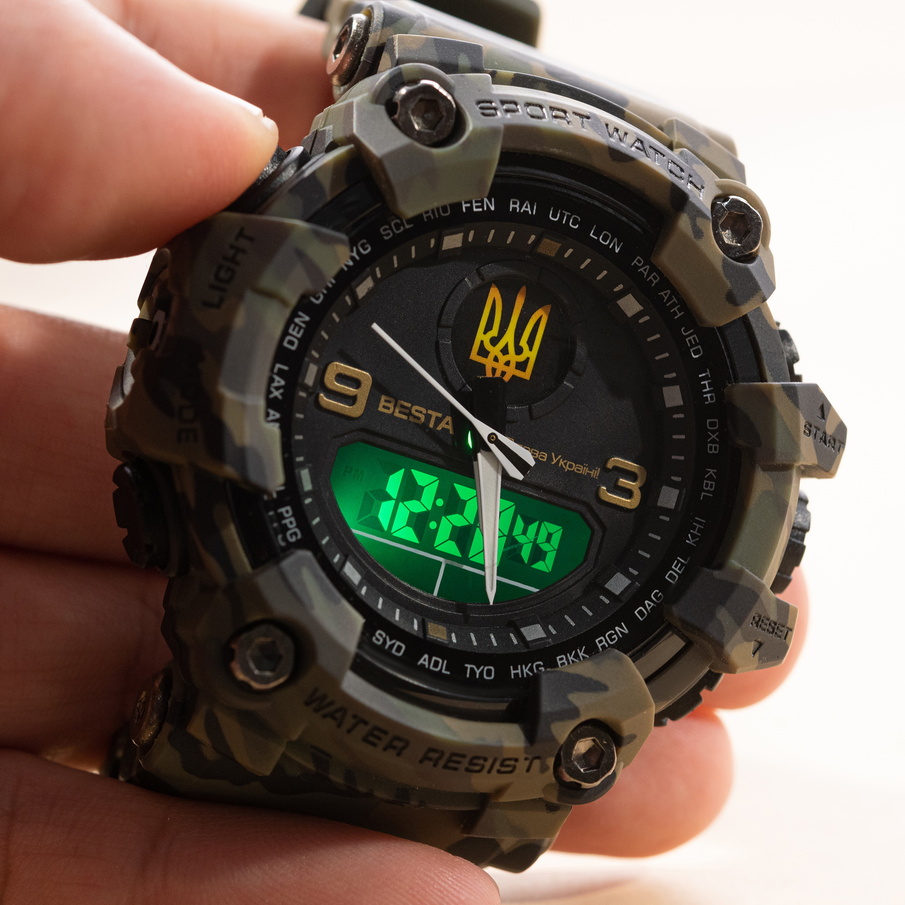 Чоловічий годинник Besta United 1466 мілітарі, кварцовий, з тризубом — фото 5