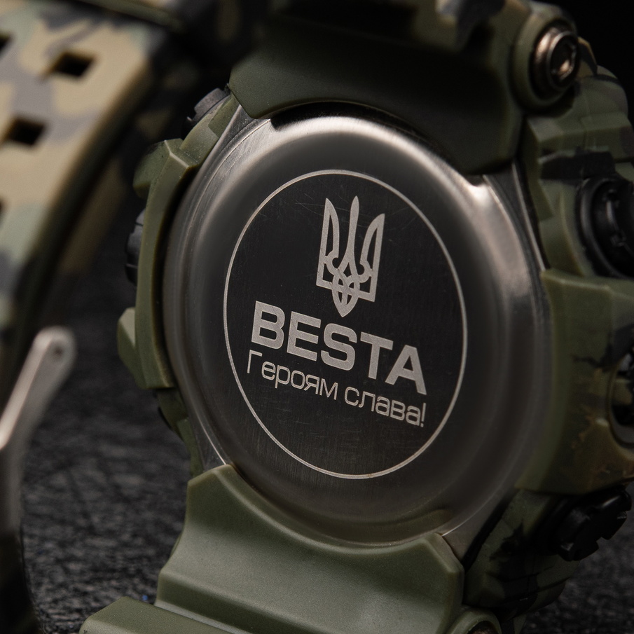 Чоловічий годинник Besta United 1466 мілітарі, кварцовий, з тризубом — фото 7