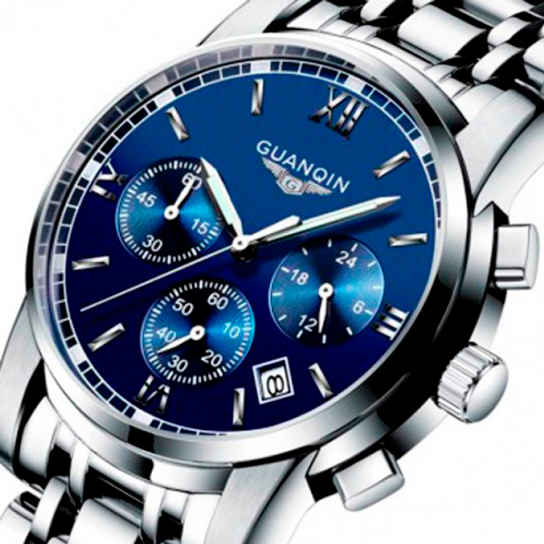 Чоловічий годинник Guanquin Liberty 8802 із темно-синім циферблатом і сталевим браслетом — фото 2