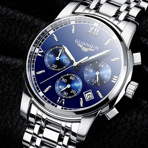 Чоловічий годинник Guanquin Liberty 8802 із темно-синім циферблатом і сталевим браслетом — фото 1