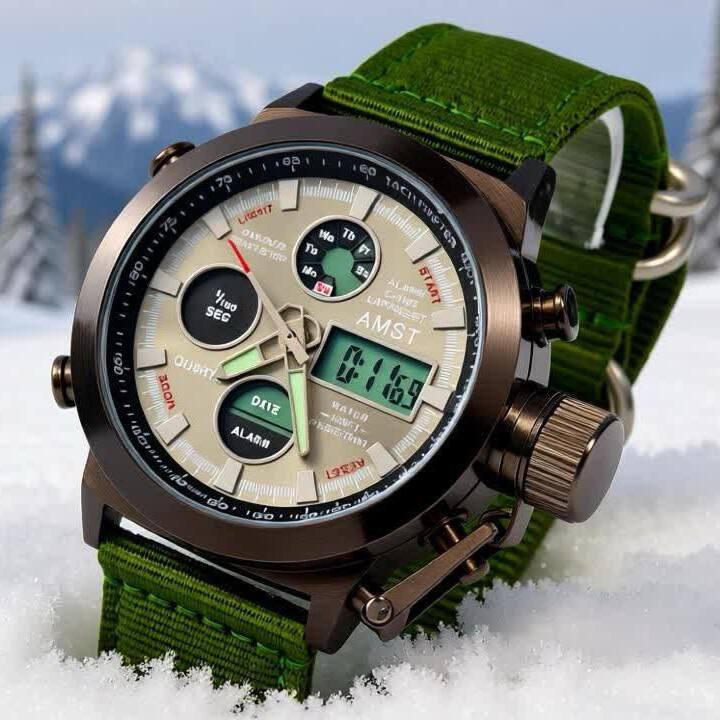 Чоловічий тактичний годинник AMST Mountain Green 2224 з 2 ремінцями — фото 9