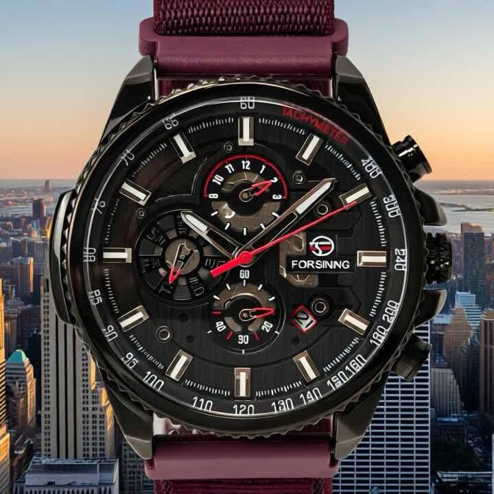 Чоловічий годинник Forsining Finance Wine Red 2226 з автозаводом і 2 ремінцями — фото 8
