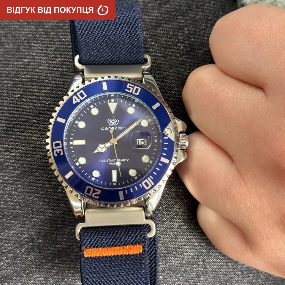 Чоловічий годинник Hemsut Zurich Carekiso Nylon Blue 2206, синій циферблат, 2 ремінці — фото 8
