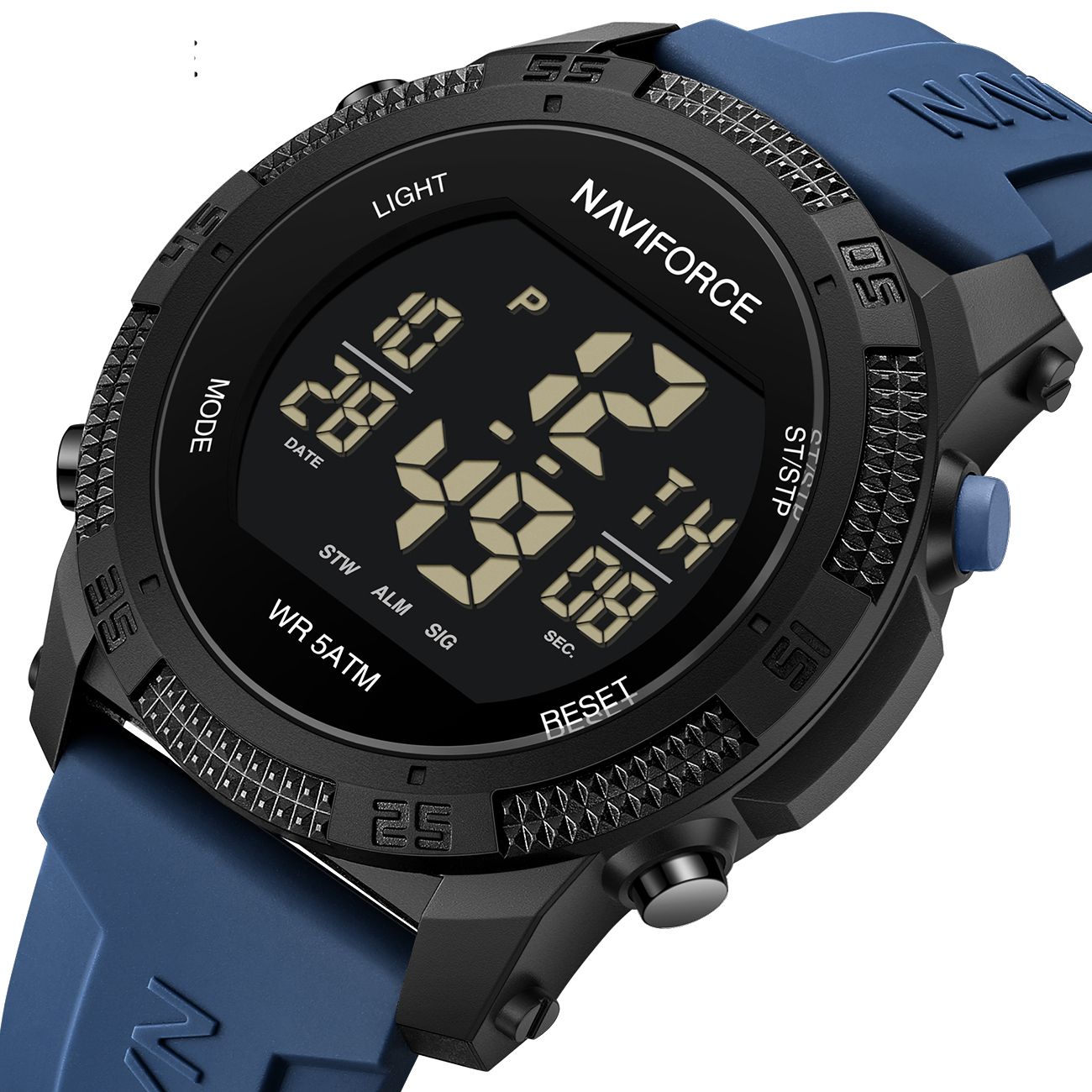 Чоловічий годинник Naviforce Europe Blue 2242, кварцовий, чорний корпус і синій ремінець — фото 1