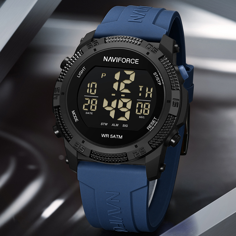 Чоловічий годинник Naviforce Europe Blue 2242, кварцовий, чорний корпус і синій ремінець — фото 4