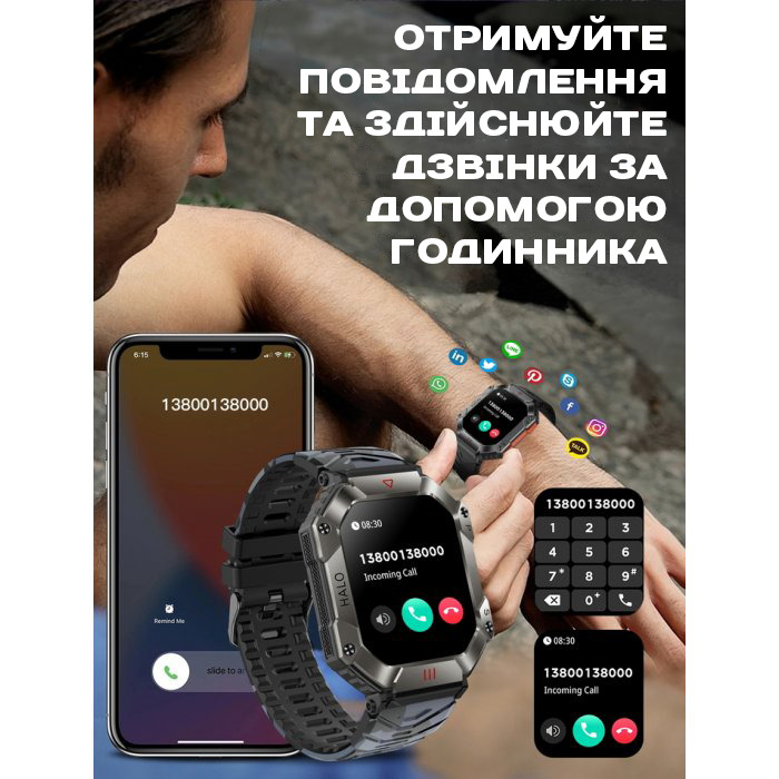 Смартгодинник UWatch Smart Racer K+ Steel з компасом, AMOLED 2 дюйми, чорний — фото 6
